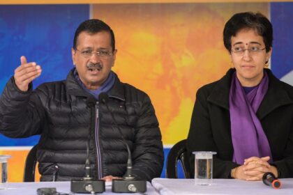 New Delhi, India - Dec. 30, 2024: Aam Aadmi Party (AAP) National Convener Arvind Kejriwal addresses a press conference in the presence of Delhi Chief Minister Atishi, at the AAP party office   in New Delhi, India, on Monday, December 30, 2024.  (Photo by RAJ K RAJ / Hindustan Times)