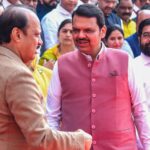 Nagpur: Maharashtra Chief Minister Devendra Fadnavis with Deputy Chief Ministers Ajit Pawar and Eknath Shinde in Nagpur.