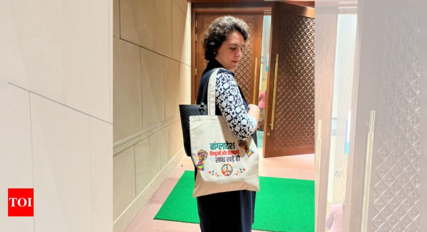 After Palestine row, Priyanka Gandhi carries 'stand with Bangladesh minorities' bag to Parliament