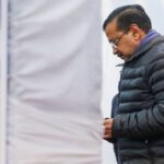 Former Delhi CM and AAP national convener Arvind Kejriwal arrives to attend a press conference at the party office in New Delhi on Tuesday. (PTI Photo)