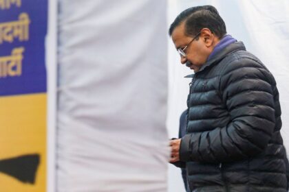 Former Delhi CM and AAP national convener Arvind Kejriwal arrives to attend a press conference at the party office in New Delhi on Tuesday. (PTI Photo)