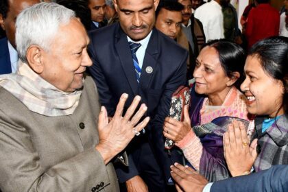 Bihar Chief Minister Nitish Kumar meeting with party leaders and supporters..