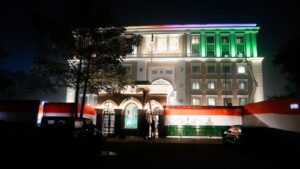 A view of the Indira Bhawan, the new AICC HQ, ahead of its inauguration on January 15, at the 9A, Kotla Road in New Delhi,