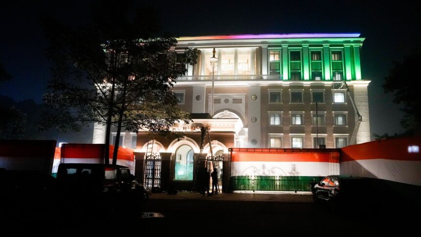 A view of the Indira Bhawan, the new AICC HQ, ahead of its inauguration on January 15, at the 9A, Kotla Road in New Delhi,