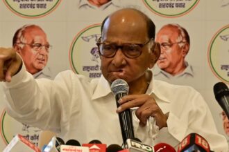 NCP (SP) chief Sharad Pawar addressing to media during the press conference at YB Chavan centre in Mumbai.