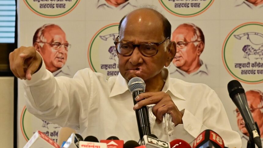 NCP (SP) chief Sharad Pawar addressing to media during the press conference at YB Chavan centre in Mumbai.