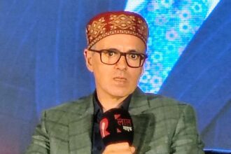 Jammu and Kashmir Chief Minister Omar Abdullah speaking at an event in New Delhi on February 27