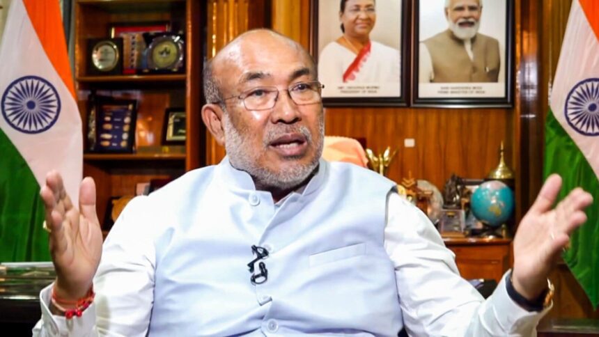 File photo: Former Manipur Chief Minister N Biren Singh speaks during an interview with PTI, in Imphal.