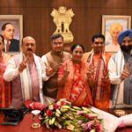 New Delhi, India - Feb. 20, 2025: Delhi CM Rekha Gupta along with her cabinet colleague during take charge at CM Office, in New Delhi, India, on Thursday