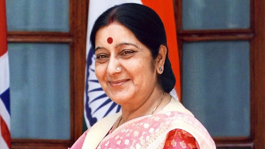 Former External Affairs Minister Sushma Swaraj (R).