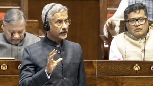 External Affairs Minister S Jaishankar speaks in the Rajya Sabha on Indian citizens deported from the US, in New Delhi on Thursday