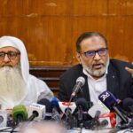 New Delhi: All India Muslim Personal Law Board (AIMPLB) General Secretary Maulana Mohammed Fazlur Rahim Mujaddidi, left, and AIMPLB spokesperson Syed Qasim Rasool Ilyas address a press conference regarding the central government's Waqf (Amendment) Bill, in New Delhi, Tuesday, March 11, 2025.