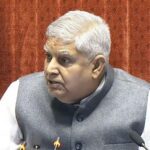 Rajya Sabha Chairman Jagdeep Dhankhar conducts the proceedings of the House during the Budget Session of Parliament, in New Delhi on Wednesday. (ANI Photo/Sansad TV)