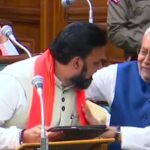 Bihar Chief Minister Nitish Kumar congratulates Deputy Chief Minister Samrat Choudhary for presenting the State Budget 2025-26 at the Bihar Assembly in Patna, Bihar, on March 3. (Photo by Santosh Kumar/ Hindustan Times)