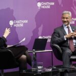 External Affairs Minister S. Jaishankar during a conversation with Director and CEO of Bronwen Maddox at Chatham House, in England.