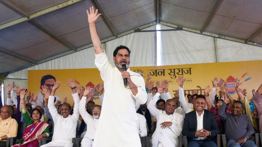 Patna, Bihar, India -Feb .27, 2025: Jan Suraj Party founder Prashant Kishore addressing during Holi Milan Samaroh at LCT Ghat in Patna, Bihar, India, Thursday,27, 2025.(Photo by Santosh Kumar/ Hindustan Times)